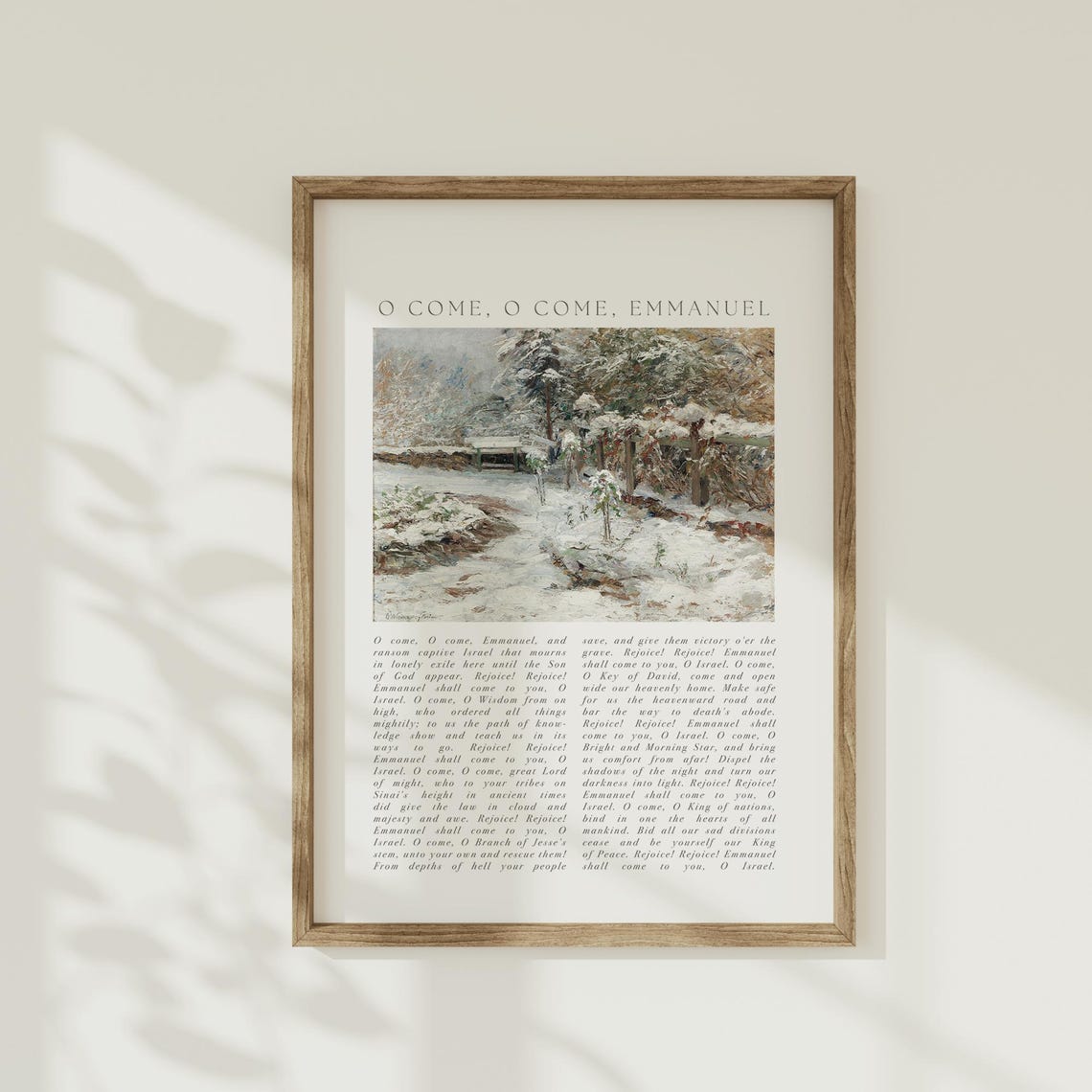 Christmas Hymn Wall Art O Come O Come Emmanuel Vintage Winter Snow Landscape Farmhouse Worship Song Poster Christian Holiday Faith Gift