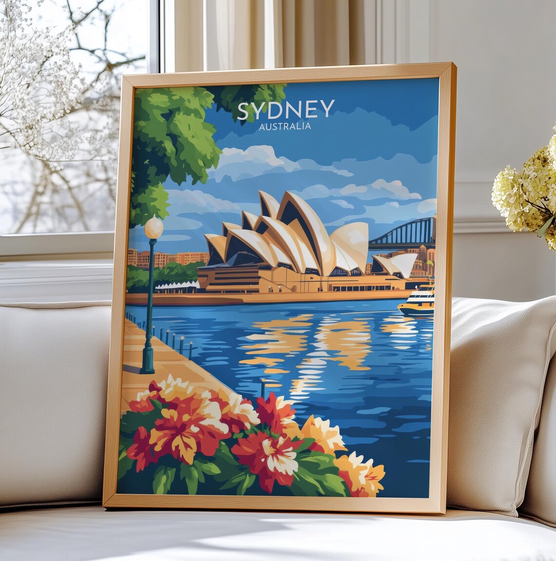 Sydney Australia Opera House Harbour Sunset Floral Travel Poster