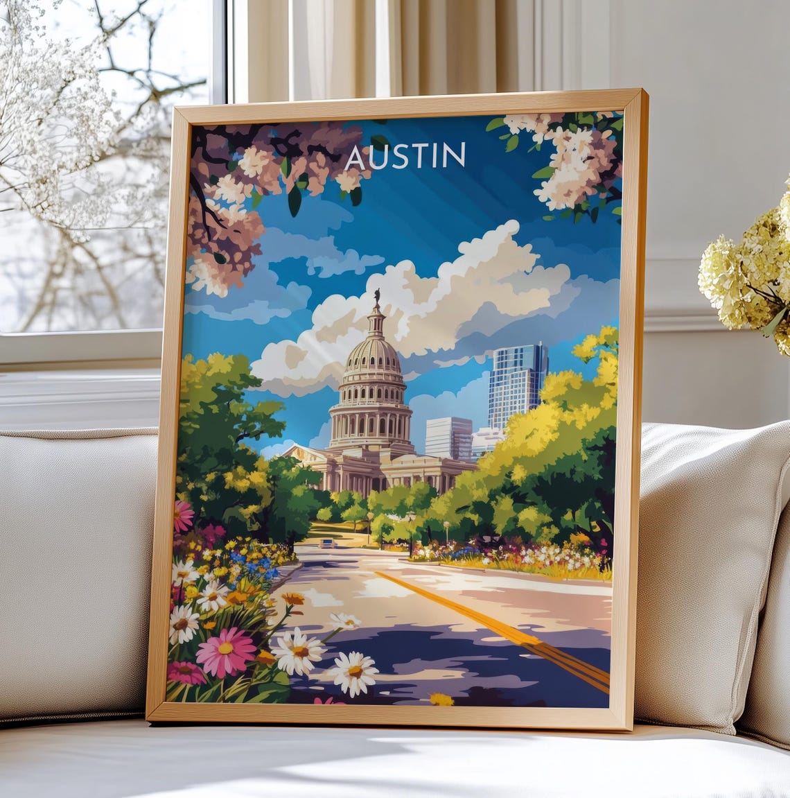 Austin Texas State Capitol Spring Flower Blooms Travel Art Poster