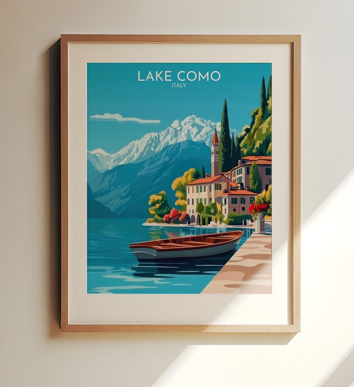 Lake Como Italy Alpine Lake Villas Boat Vintage Travel Poster