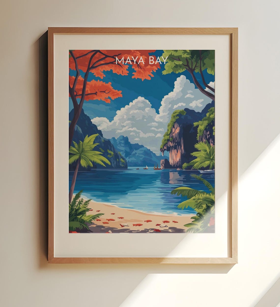 Maya Bay Thailand Tropical Beach Cliffs Travel Poster Home Decor