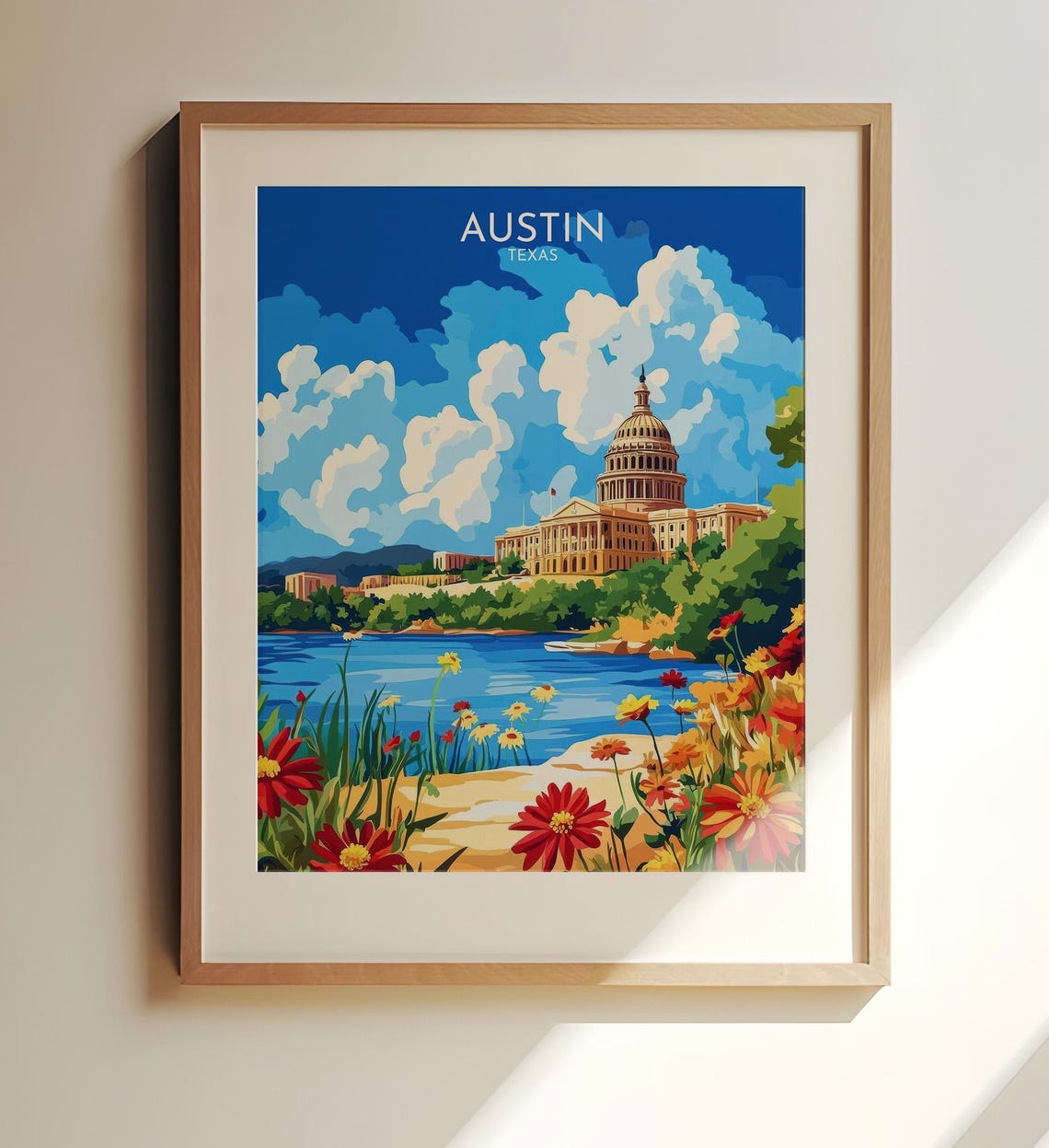 Austin Texas Capitol Riverfront Wildflowers Travel Art Poster