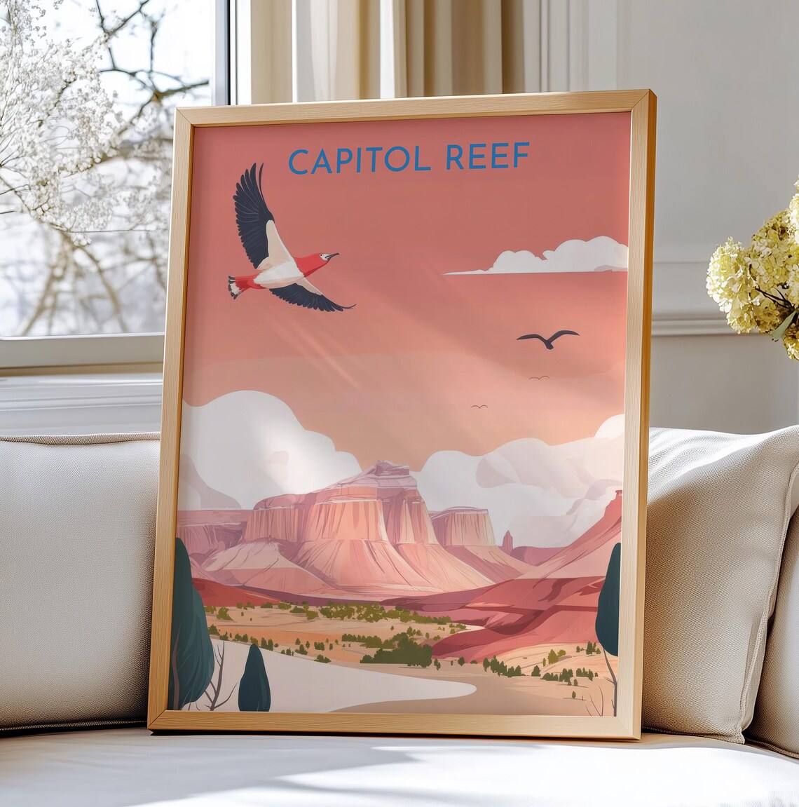 Capitol Reef National Park Red Rock Desert Birds Travel Poster