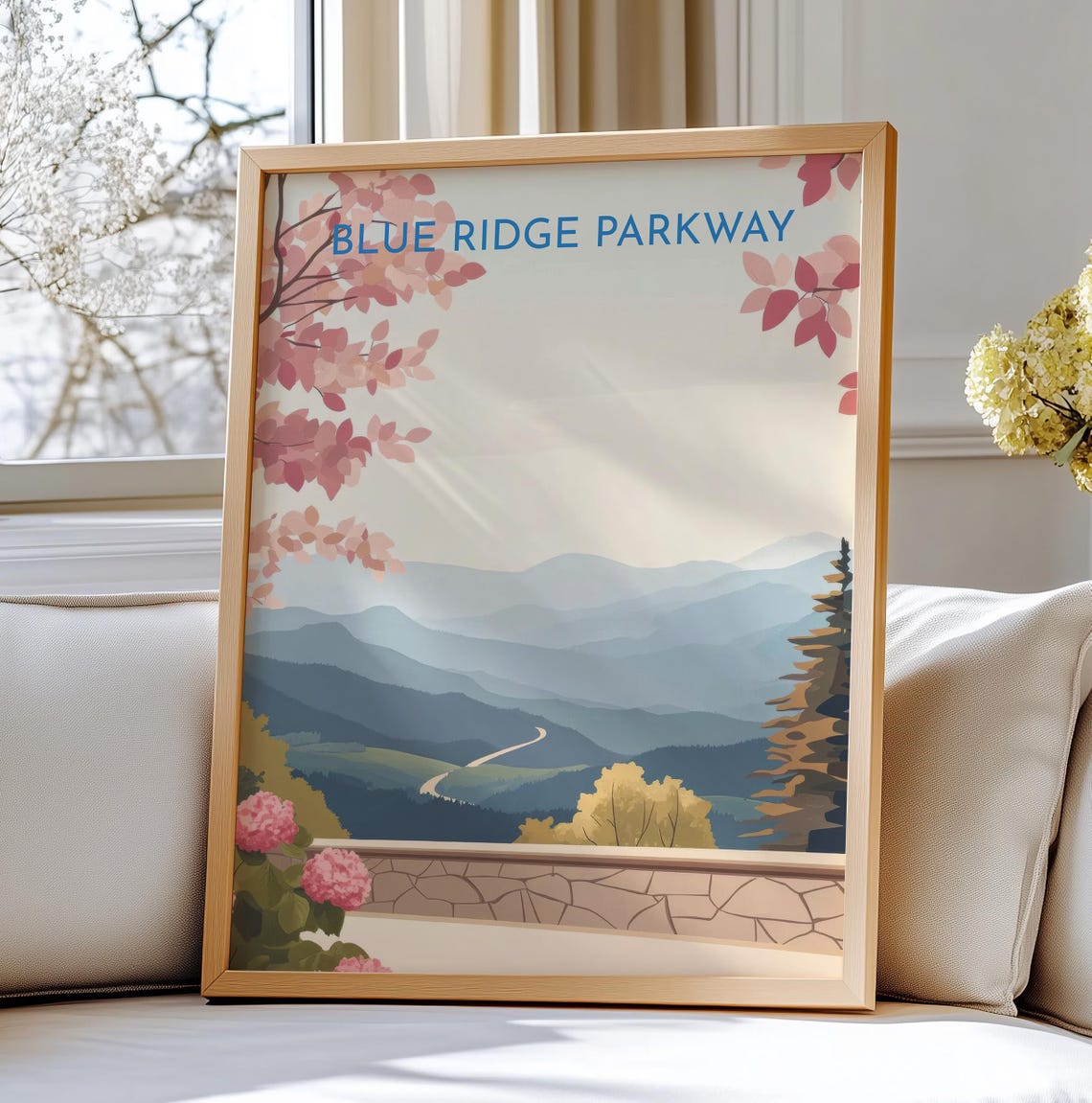 Blue Ridge Parkway Mountain Overlook Winding Road Travel Poster