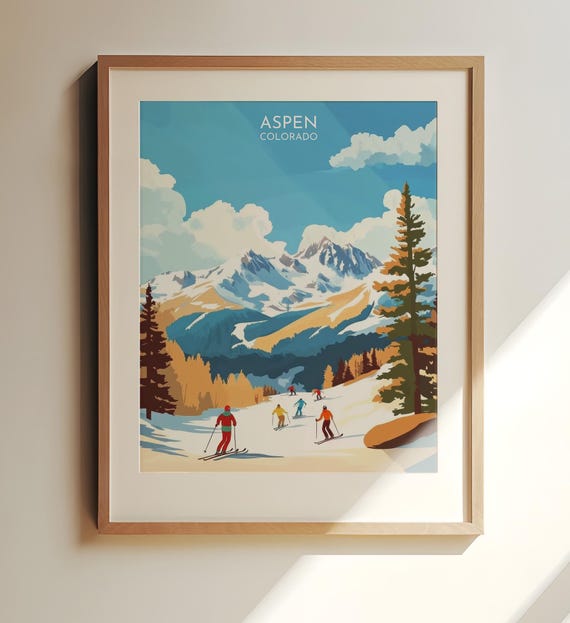 Aspen Colorado Art Poster Travel Skiing Landscape For Wall Decor