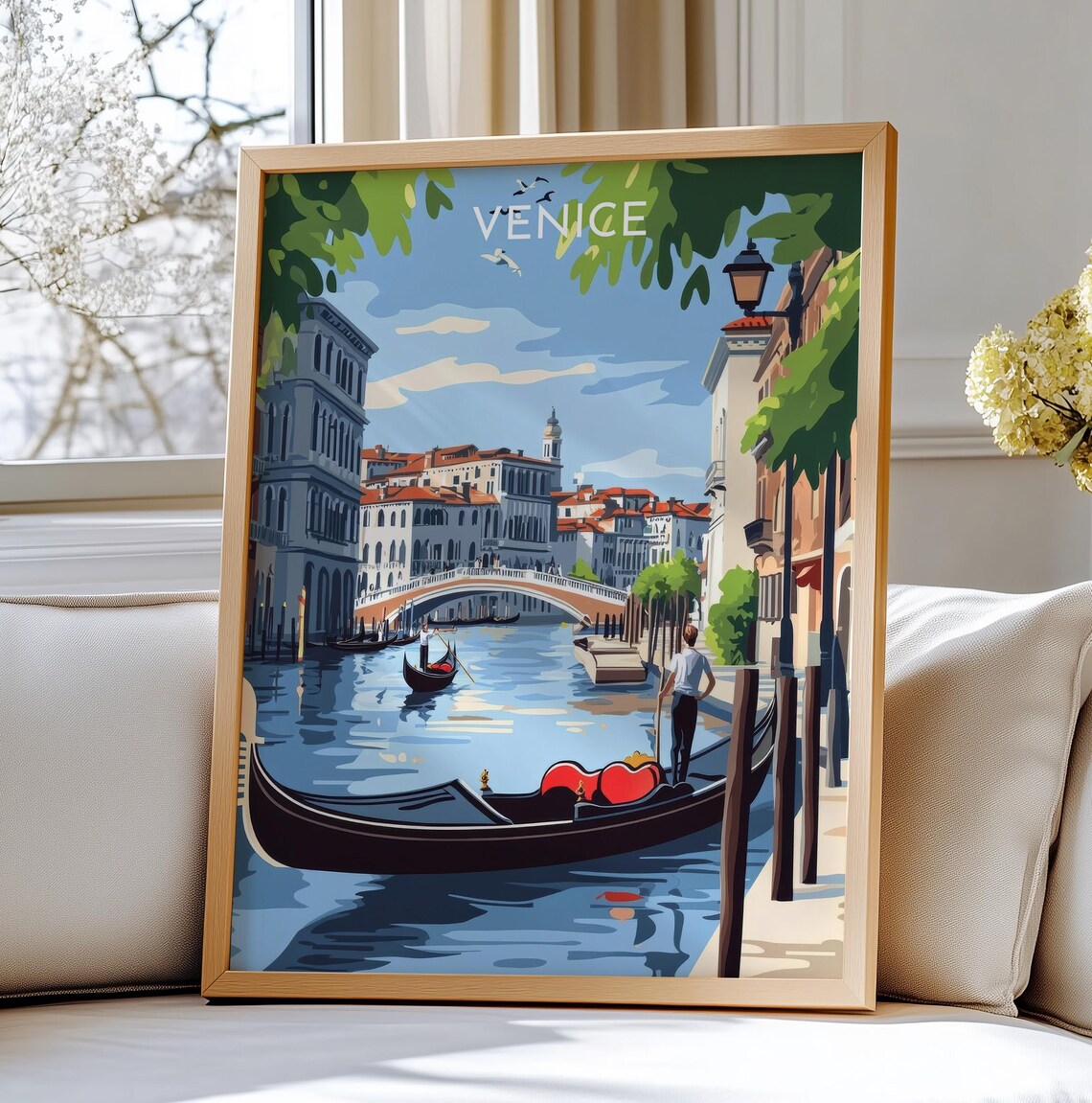 Venice Italy Gondola On The Grand Canal Scenic Travel Poster Art