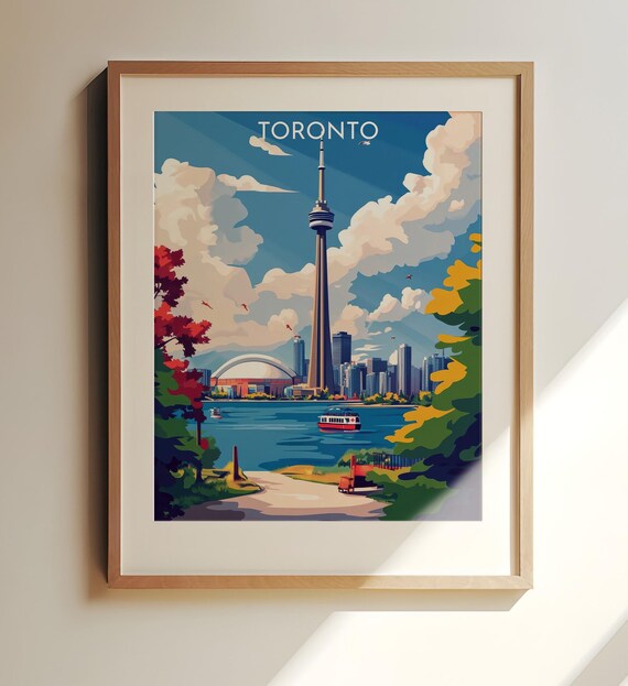 Toronto Canada Art Poster Travel Cn Tower And Skyline In Vibrant Colors