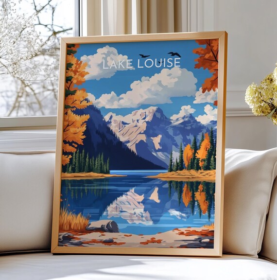 Lake Louise Autumn Rocky Mountains Reflective Lake Travel Poster
