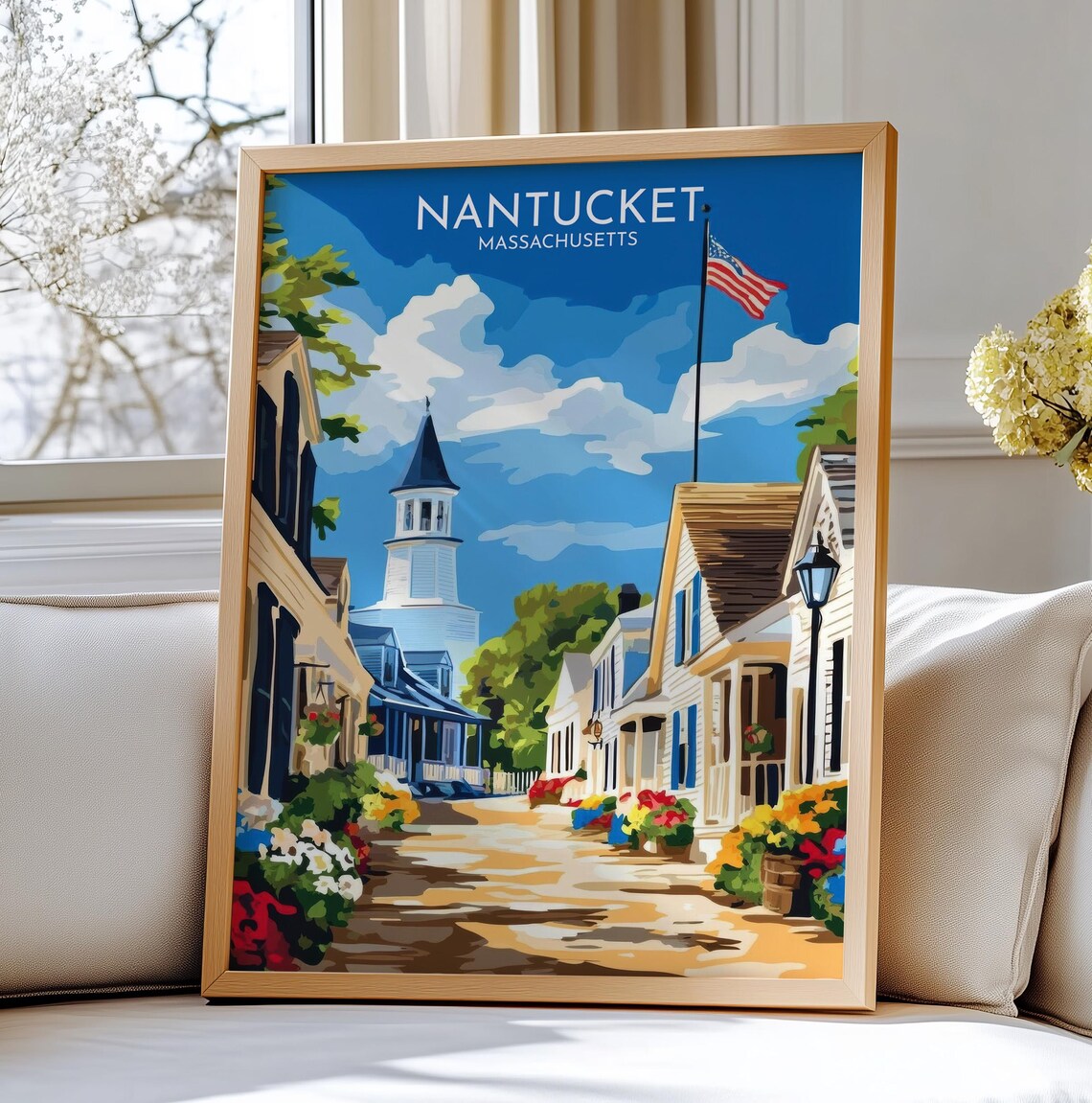 Nantucket Massachusetts Vintage Travel Poster Charming Street Scene