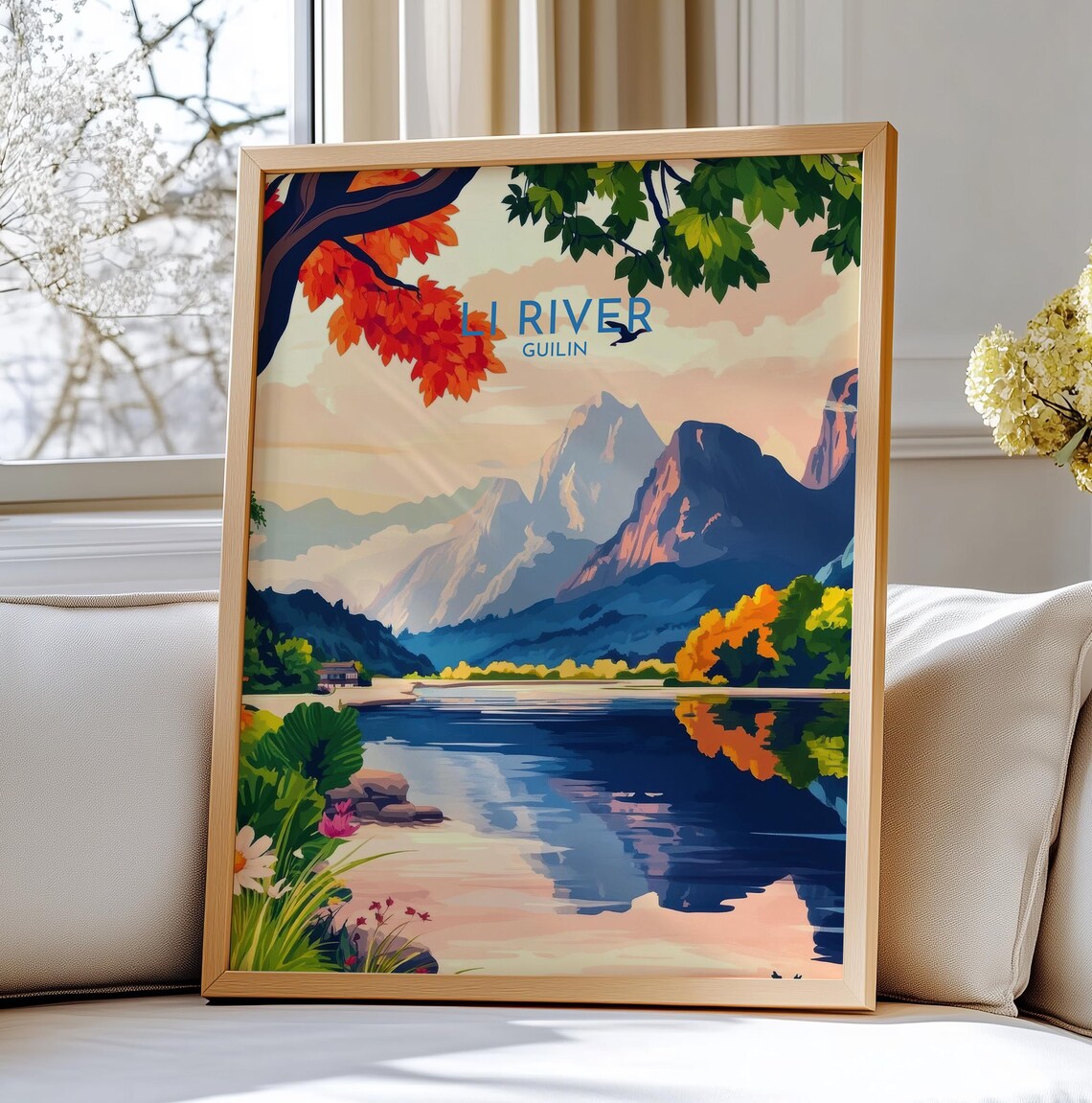 Li River Guilin Karst Mountains Serene Landscape Travel Poster