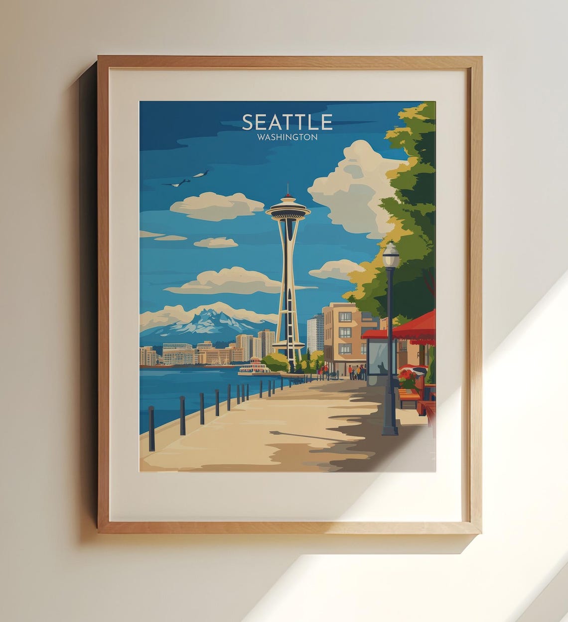 Seattle Washington Space Needle Waterfront Classic Travel Poster