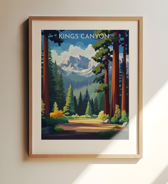 Kings Canyon National Park Sequoia Mountains Vintage Travel Art Poster