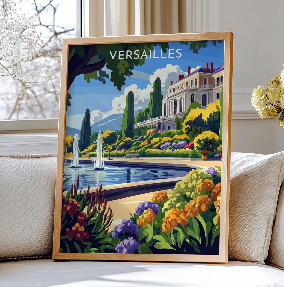 Versailles Palace Gardens Bloom Fountains Floral Vintage Travel Poster
