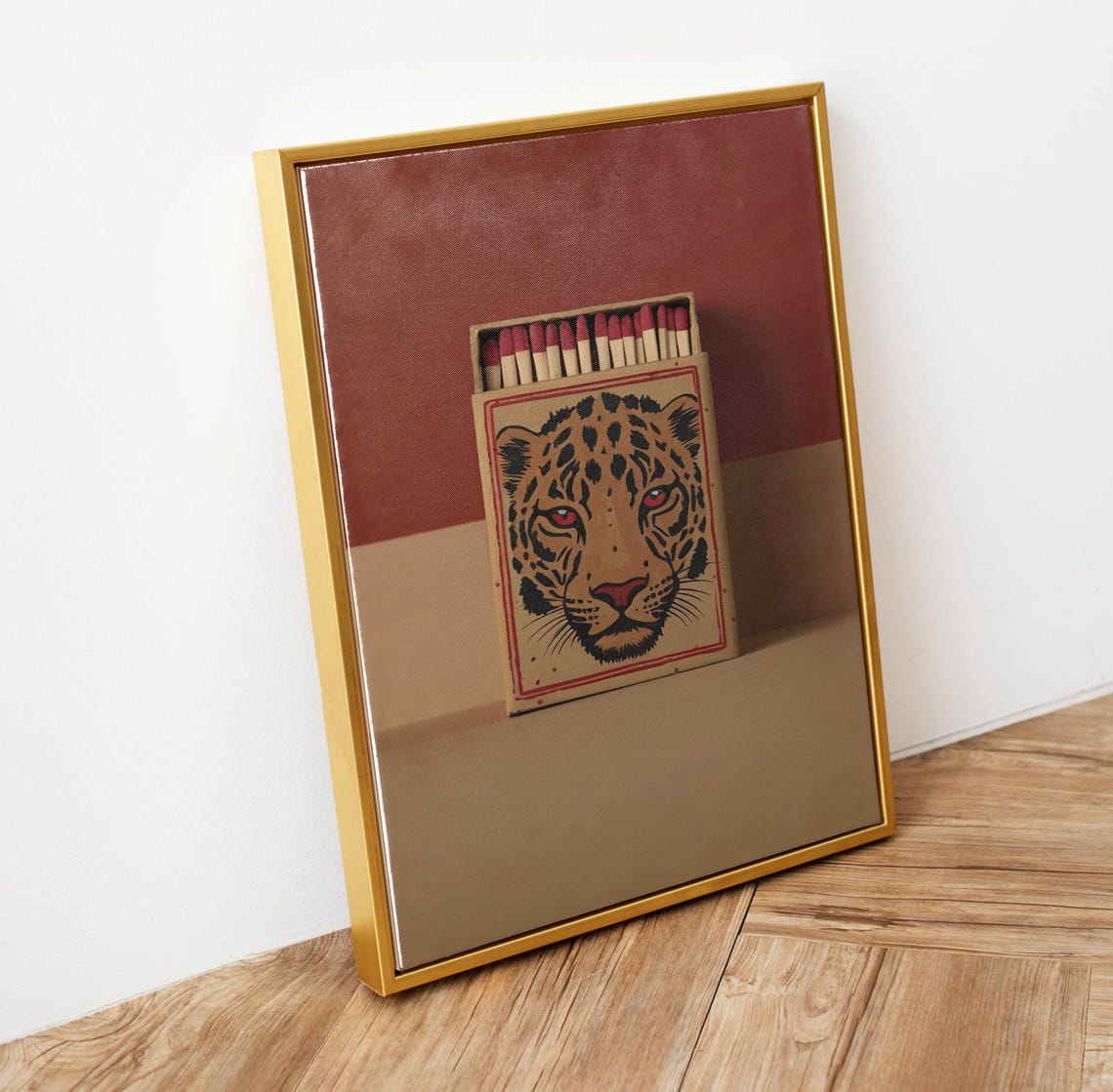 Vintage Leopard Matchbox Cover Red Burnt Orange Retro Wall Poster - Image 5