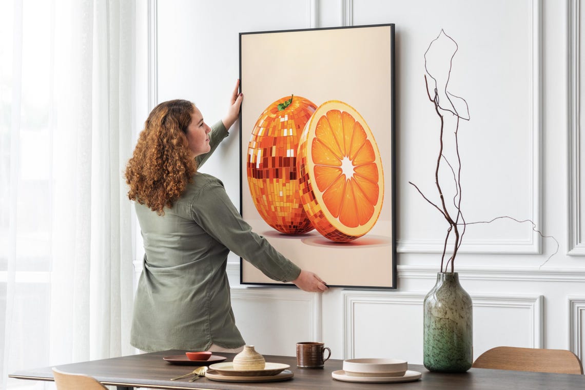 Disco Ball Orange Fruit Mirror Tile Retro Dopamine Kitchen Poster - Image 4