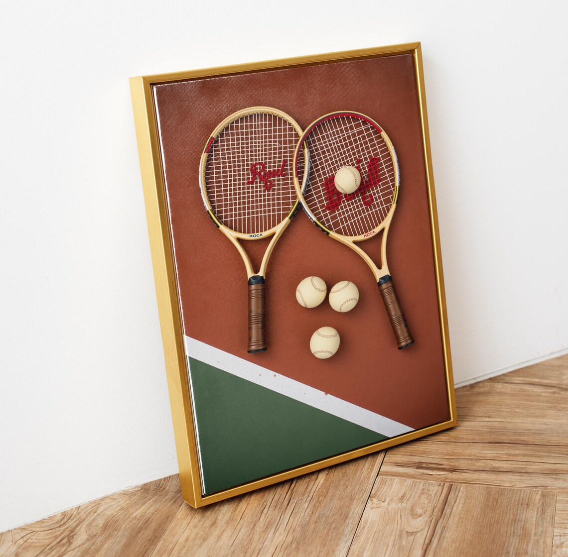 Vintage Wooden Tennis Rackets Crossed Clay Court Balls Sports Poster - Image 5