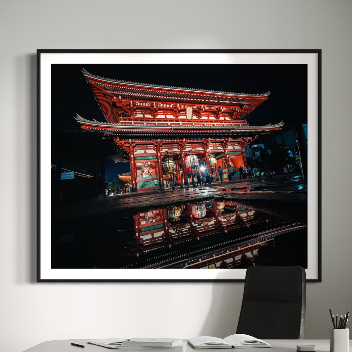 Asakusa Senso-ji Temple Night Lights Reflection Tokyo Travel Poster
