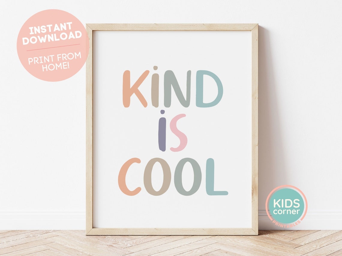 Kind Is Cool Pastel Rainbow Boho Kids Room Affirmation Quote Poster