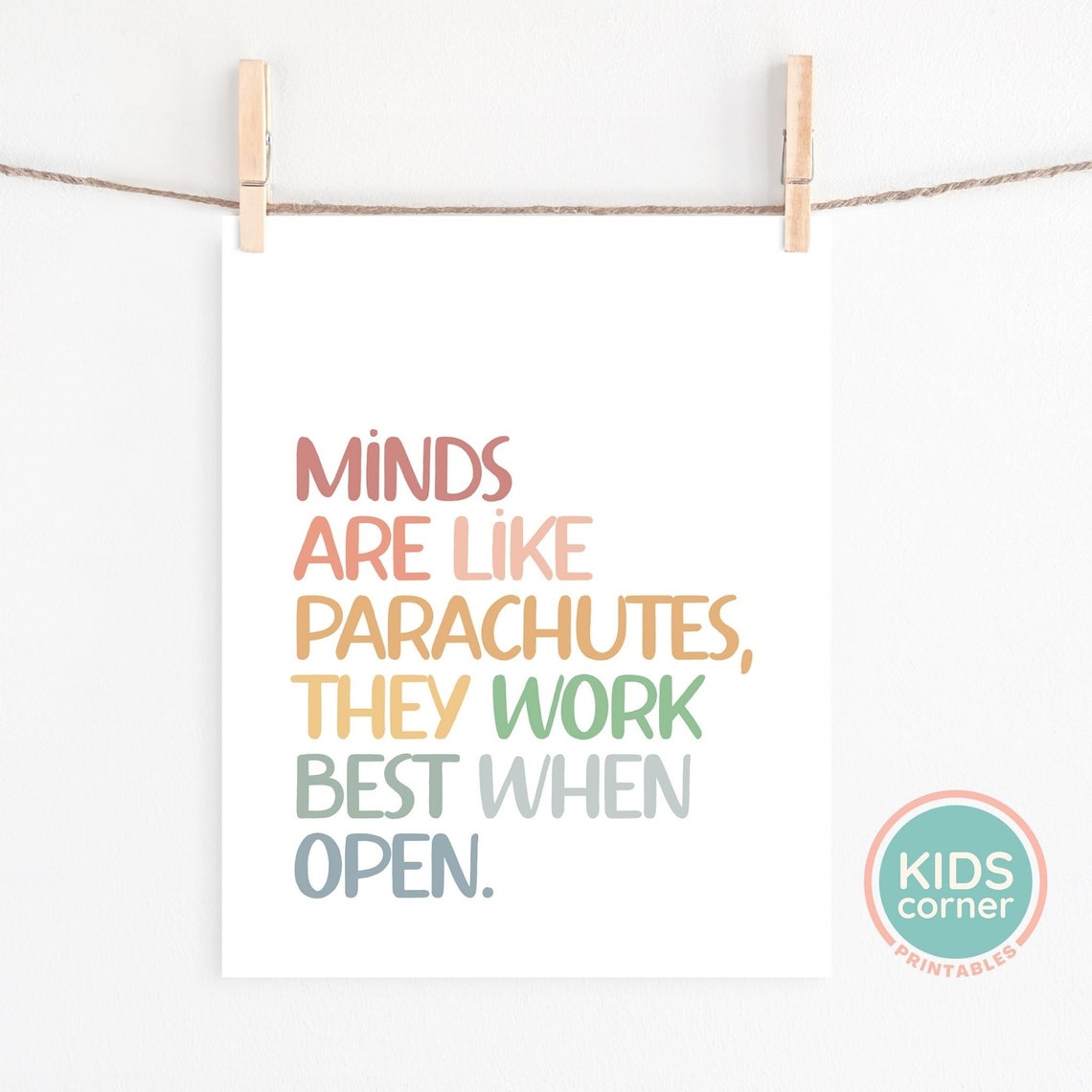 Minds Are Like Parachutes Colorful Open Mind Classroom Quote Poster - Image 2