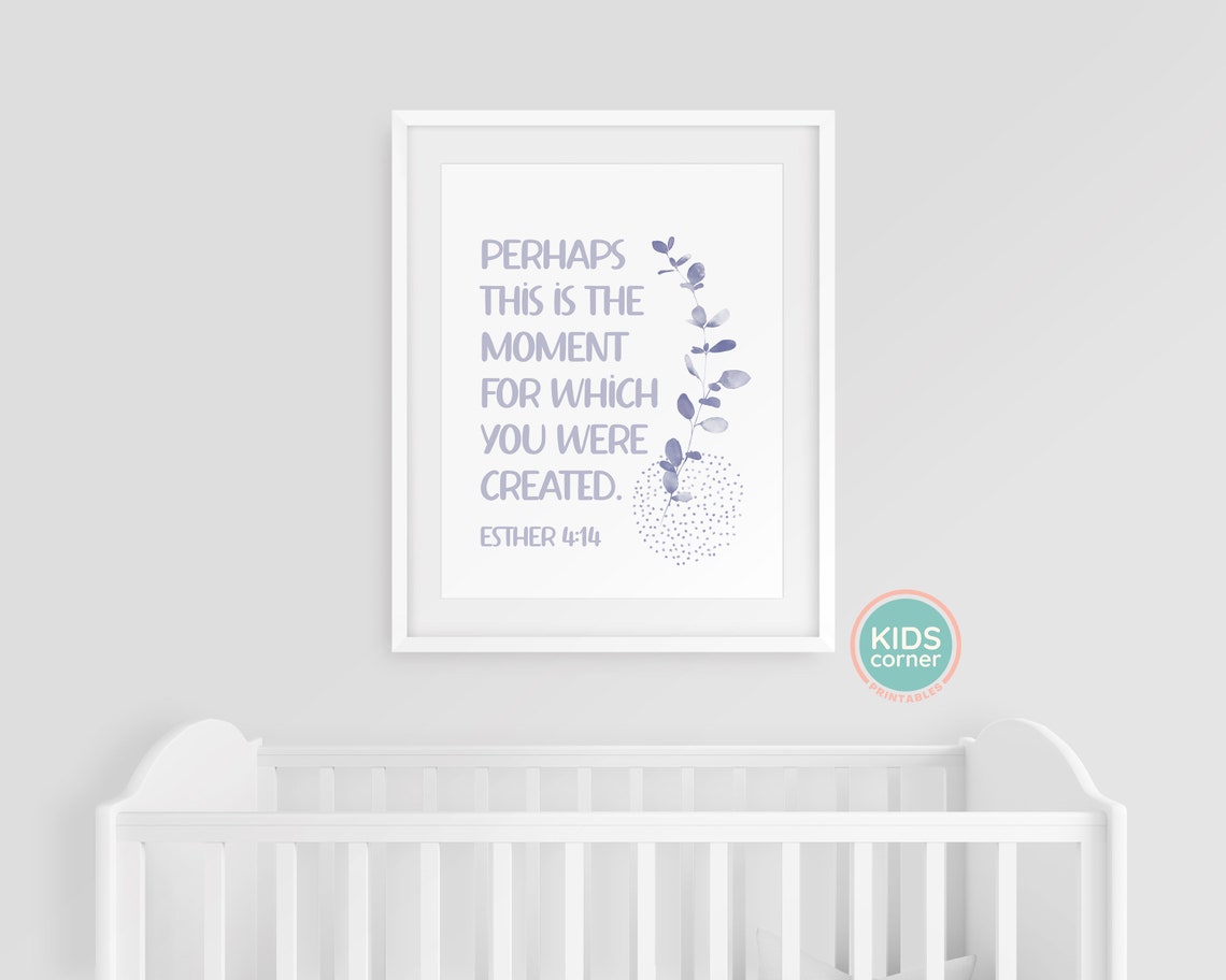 Perhaps This Is The Moment For Which You Were Created Print Soft Blue Bible Verse Scripture Botanical Decor Esther 414 - Image 3