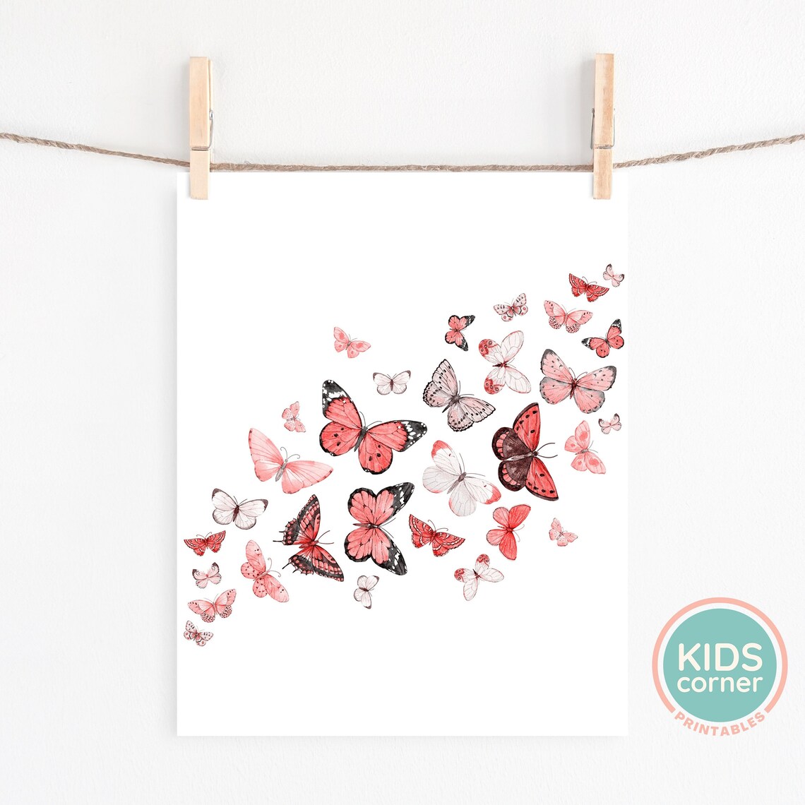 Pink and Red Butterflies Watercolor Butterfly Art Print - Image 2