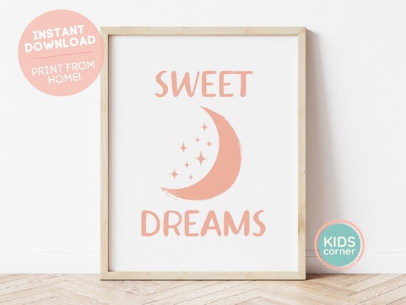 Sweet Dreams Print Orange Moon And Stars Print Orange Nursery Decor Orange Playroom Art Instant Art