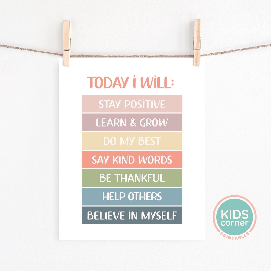 Today I Will Positive Affirmations Checklist Color Bar Quote Poster - Image 2