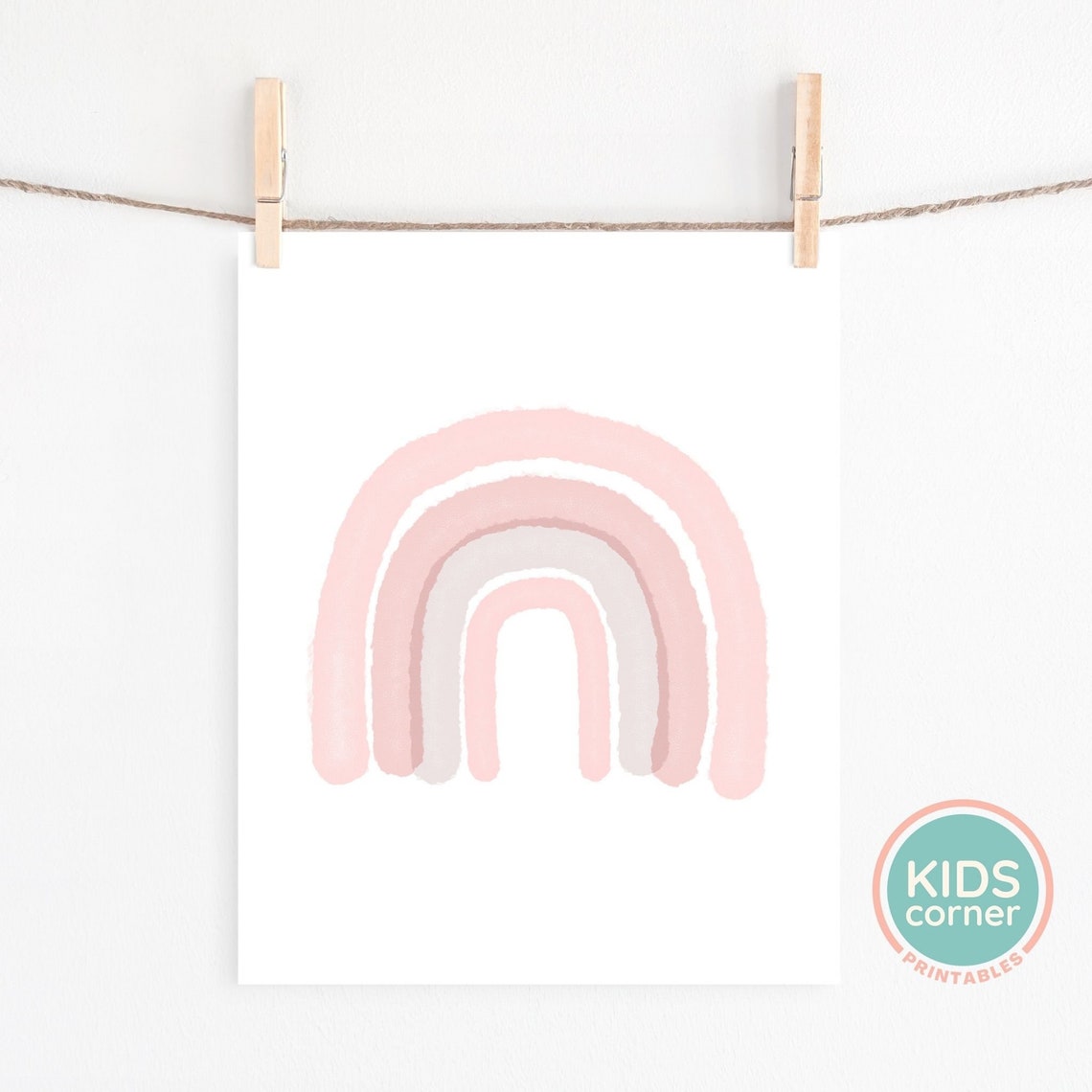 Blush Pink Grey Watercolor Rainbow Kids Nursery Decor Poster - Image 2