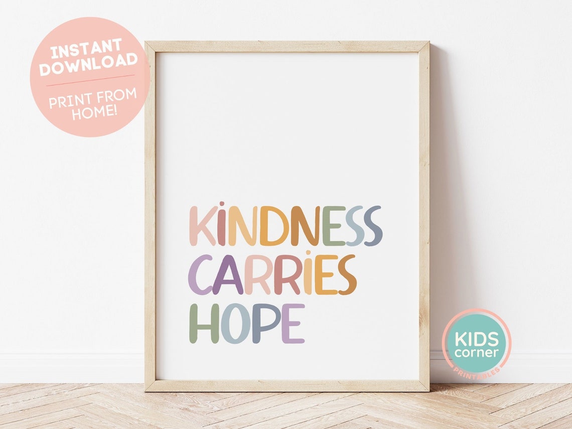 Kindness Carries Hope Colorful Pastel Hand Lettered Quote Poster