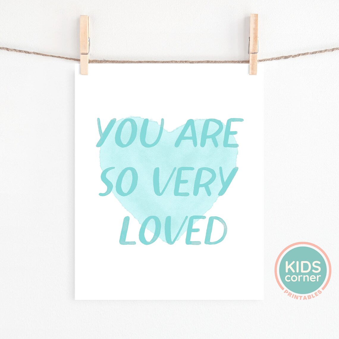 You Are So Very Loved Teal Watercolor Heart Nursery Quote Poster - Image 2