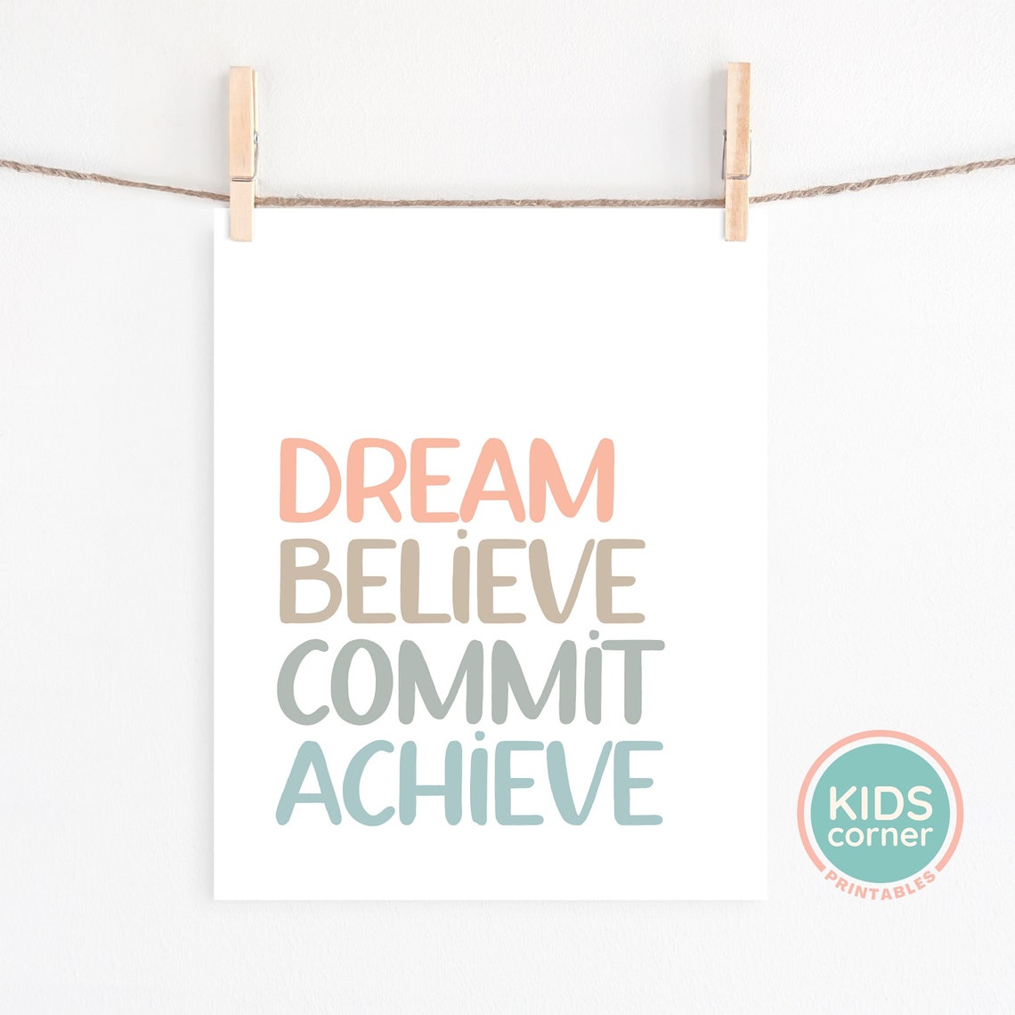 Dream Believe Commit Achieve Boho Goal Setting Word Art Poster - Image 2
