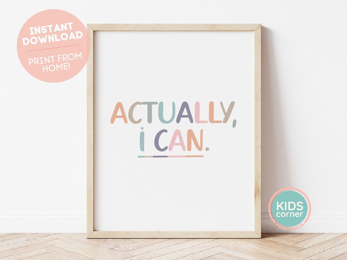 Actually I Can Pastel Rainbow Lettering Kids Encouragement Poster
