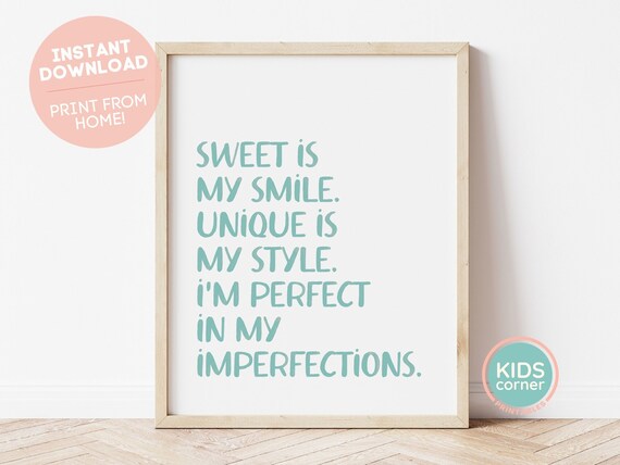 Sweet Is My Smile Blue Affirmation Kids Self Love Quote Poster