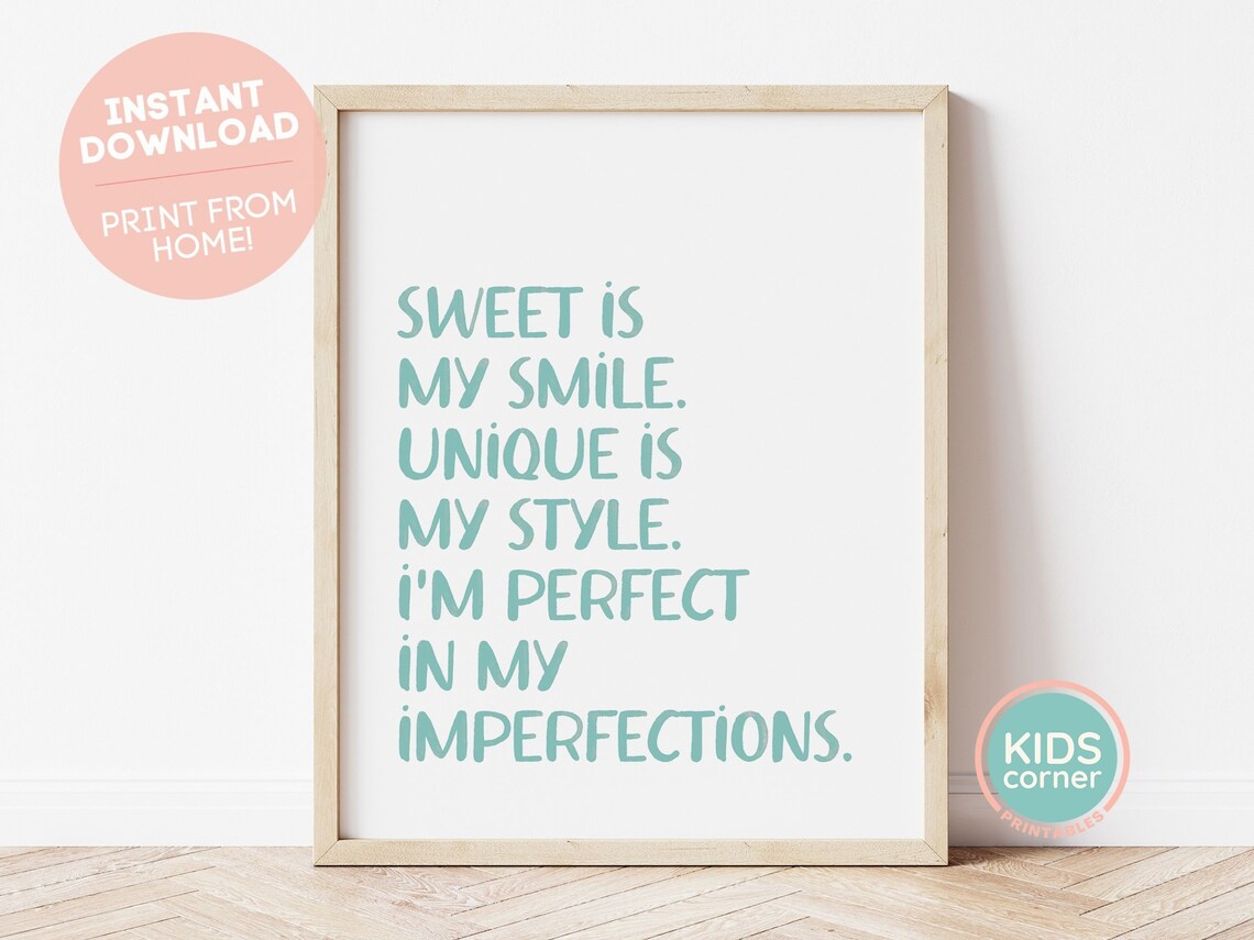 Sweet Is My Smile Blue Affirmation Kids Self Love Quote Poster