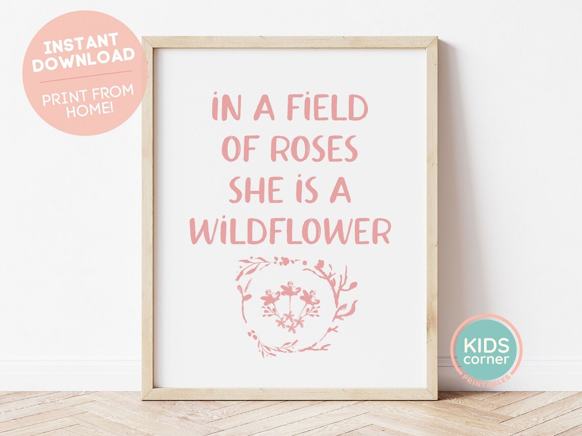 In a Field of Roses She Is a Wildflower Floral Wreath Poster