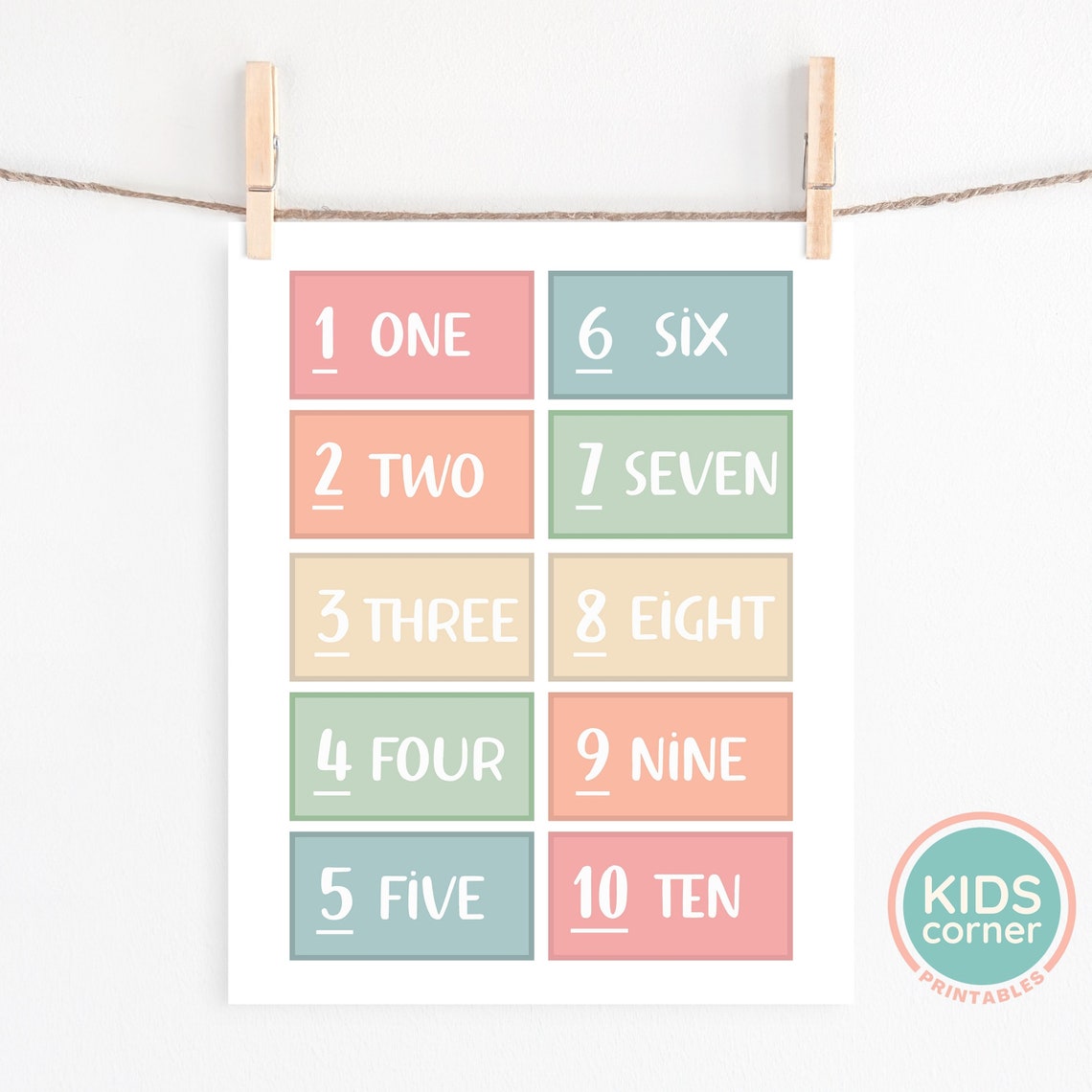 Numbers One To Ten With Words Colorful Blocks Kids Learning Poster - Image 3