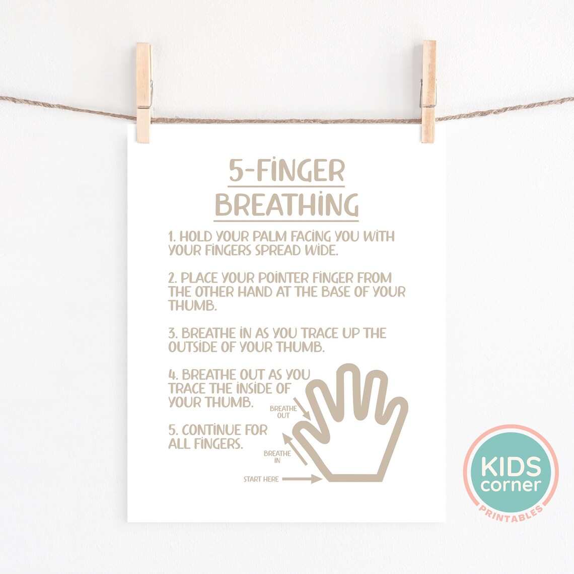 5 Finger Breathing Exercise, Mindfulness Poster Print - Image 3