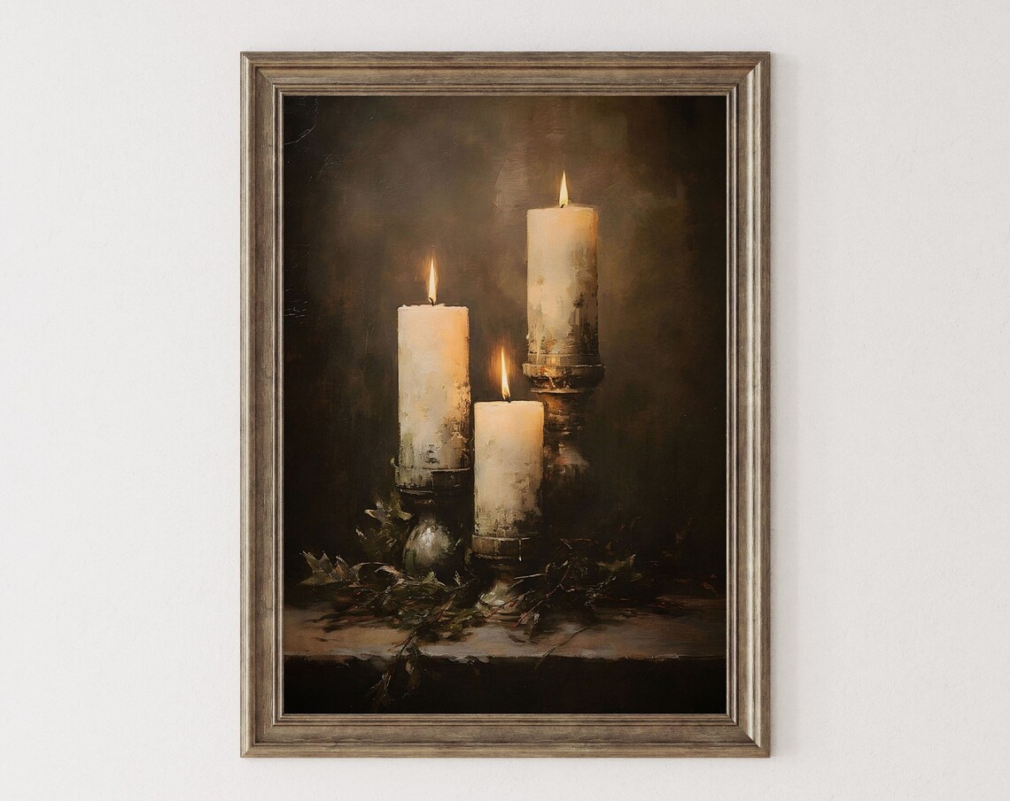 Gothic Dark Academia Victorian Candles Art Print