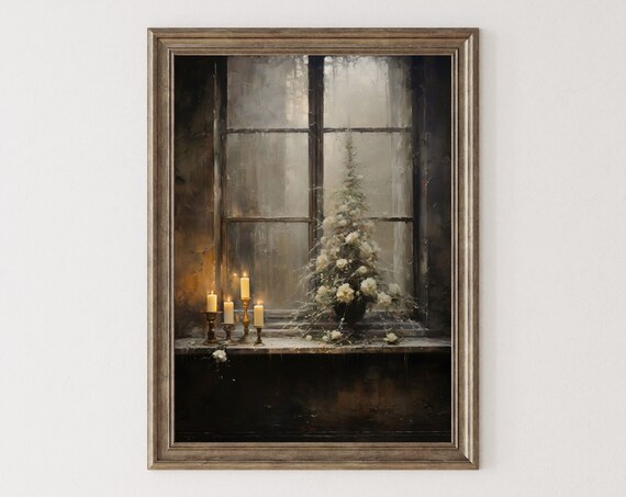 Whimsigoth Christmas Tree Art Print Winter Holiday Decor Moody Xmas Painting Dark Cottagecore Art Print Living Room Art