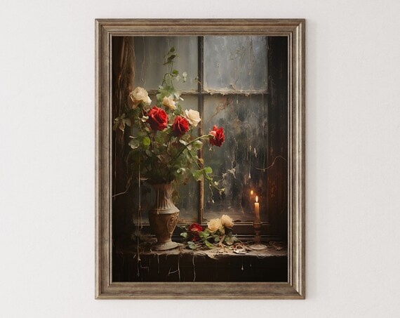 Romantic Gothic Wall Art Print Vintage Oil Painting Moody Wall Art Whimsigoth Art