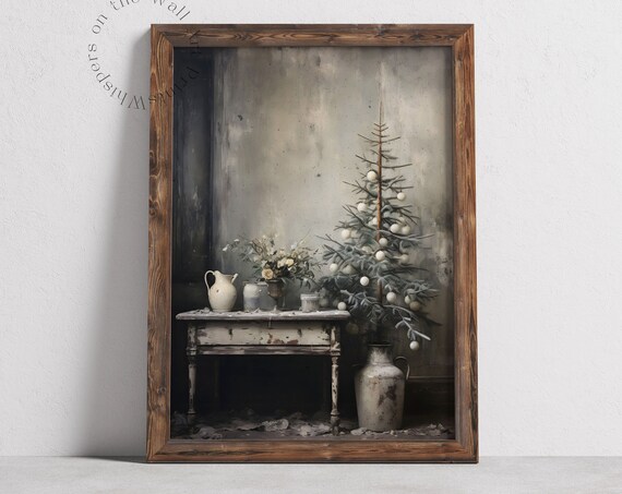 Rustic Christmas Tree Art Print, Cottagecore Holiday Decor