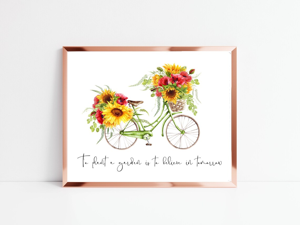 Plant a Garden Believe in Tomorrow Bicycle Sunflower Quote Wall Poster - Image 3