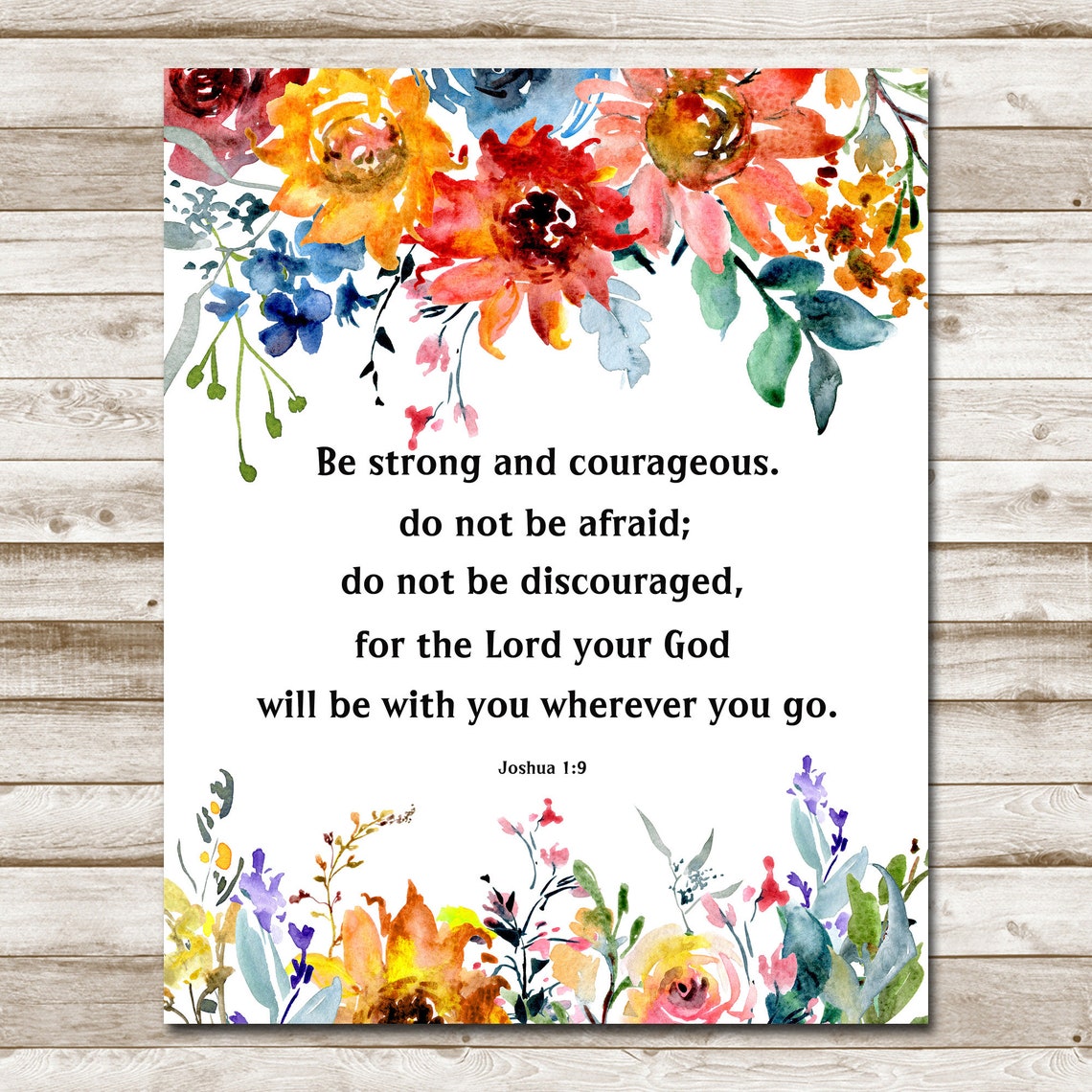 Be Strong And Courageous Joshua 1 9 Floral Watercolor Scripture Poster - Image 4