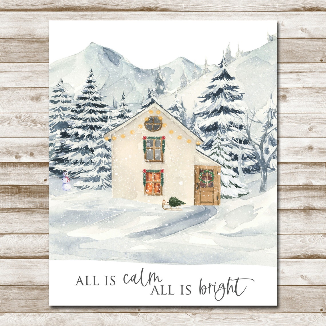 All Is Calm All Is Bright Snowy Cottage Christmas Hymn Wall Art - Image 4