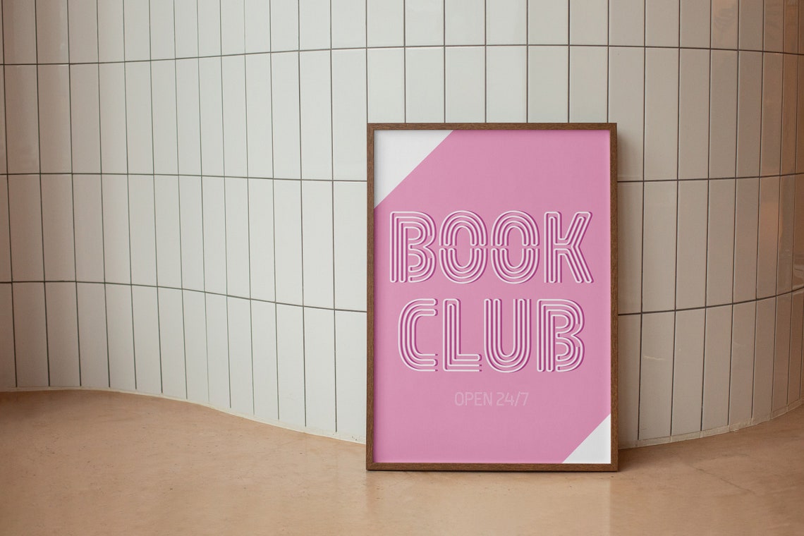 Book Club Open 24 7 Pink Neon Retro Bold Typography Sign Poster - Image 2