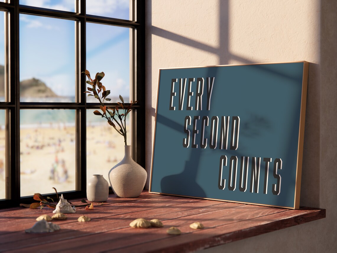 Every Second Counts Bold Striped Typography on Deep Navy Kitchen Poster - Image 2