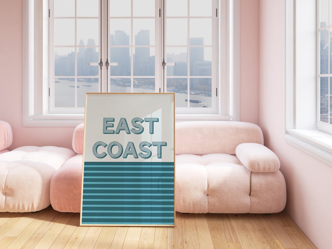East Coast Navy Blue Stripes Modern Minimal Coastal Quote Poster - Image 2