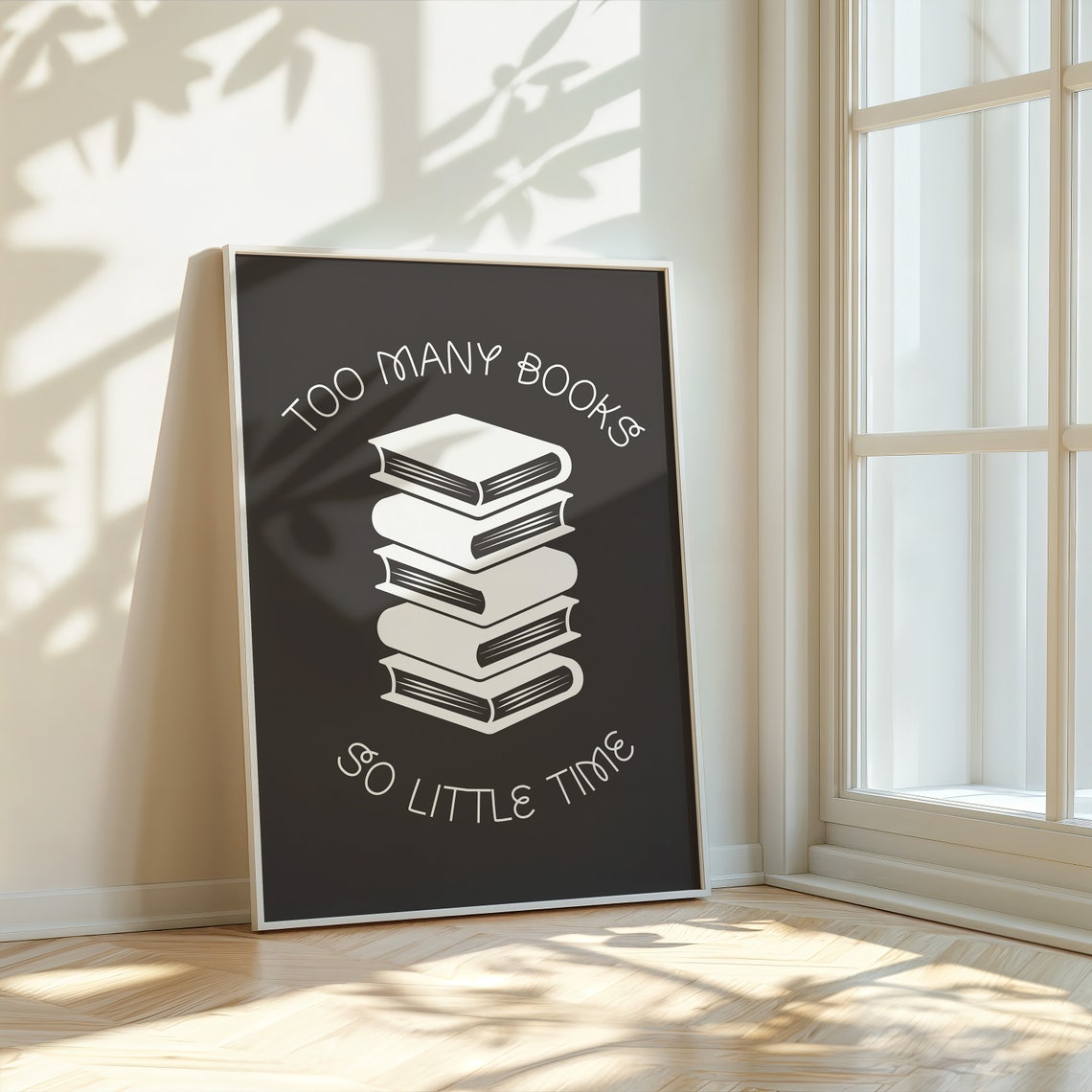 Too Many Books So Little Time White Stack Black Reader Poster - Image 2