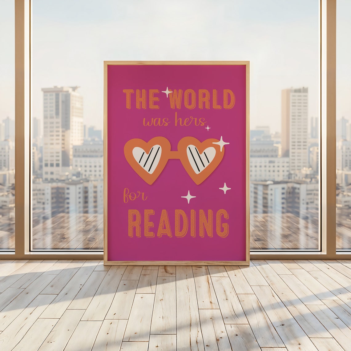 The World Was Hers For Reading Magenta Heart Glasses Quote Poster - Image 2