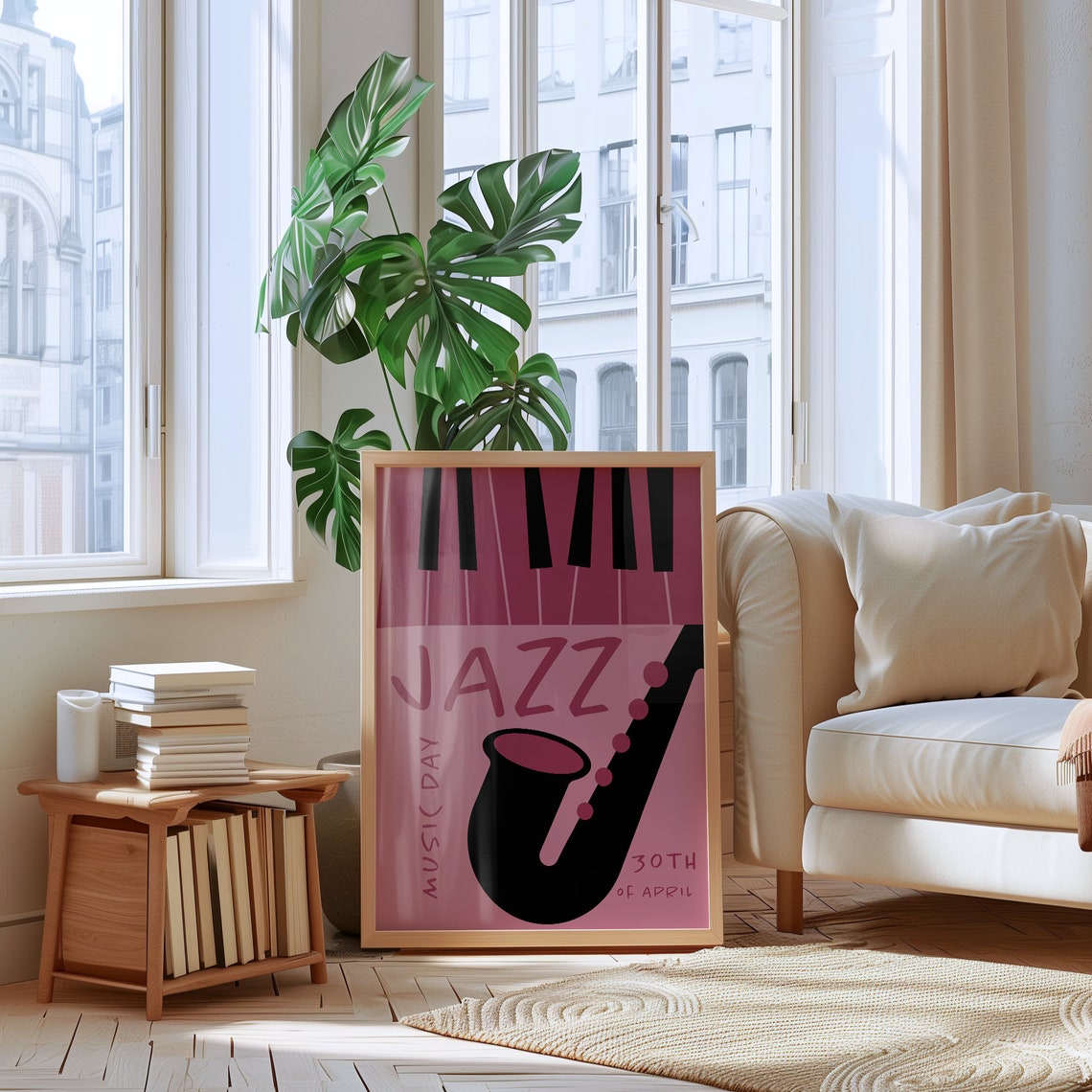 Jazz Music Day April 30 Black Saxophone On Pink Graphic Poster - Image 2